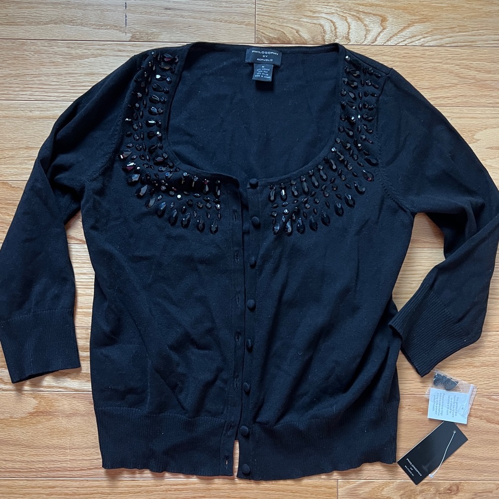 NWT Philosophy by Republic Black Beaded Sweater